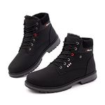 Winter Boots Women Fur-Lined Warm Ladies Winter Ankle Boots PU Upper Anti-Slip Walking Snow Boots Casual Hi-Top 12-Black Size UK 3.5(EU36)