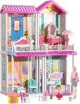 JYGOG New Toy Kids Doll House 2-Story 4 Rooms Dollhouse with 12-inch Large Doll House 7-8 Furniture Accessories with Pool for Girls Toy for 4-5 Year Old (183 Pcs)