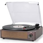 Vintage Record Player with Speakers Turntable for Vinyl Records Belt-Driven Turn Table 3-Speed Full Size Wireless Playback Headphone AUX-in RCA Line LP Vinyls Players Auto Stop Wood Red