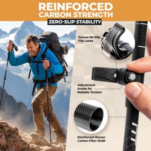 Foxelli Carbon Fiber Trekking Poles – Lightweight Adjustable Walking Sticks