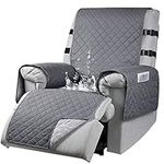 Recliner Chair Cover with Side Pockets, Waterproof Recliner Chair Slipcover With 2 Elastic Straps, Non-Slip Armchair Recliner Protector for Families with Pets/Kids, Washable Recliner Sofa Cover