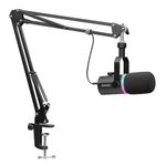 FEELWORLD PM1 XLR USB Dynamic Microphone with Boom Arm Stand for Podcast Recording PC Computer Gaming Live Streaming Vocal Voice-Over, Studio Metal Mic, RGB Light, Mute Button, Headphones Jack