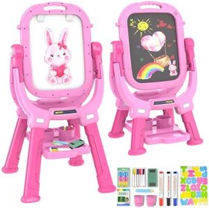Ylovetoys Easel for Kids, Toddler Art Easel Adjustable Standing, Magnetic Double Sided Easel with Painting Accessories, Gift for Girls (Light Pink)