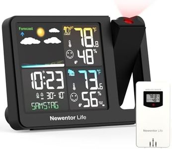 Projection Alarm Clock, Projector Alarm Clocks for Bedroom, Digital Indoor Outdoor Thermometer Wireless, Weather Station with Remote Sensor, Hygrometer with Time/Temperature Projecting, Black