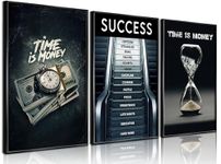 MHYIDUT 3Pcs Time Is Money Wall Art Paintings Office Wall Decor Pictures Inspirational Quotes Posters Prints Road to Success Canvas Paintings of Man Cave Living Room Bedroom Office Decor unframed