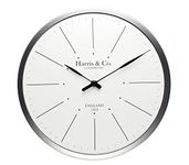 HARRIS & CO. CLOCKMASTERS Premium Luxury Analog Wall Clock, Minimalist Design - 13 Inch (Metal Frame & Curved Glass)(Silent Sweep Noiseless Technology)(White)