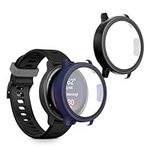 kwmobile Cover Comaptible with Garmin vivoactive 5 / Active 5 Covers - 2X Tempered Glass with Plastic Frame - Black/Dark Blue