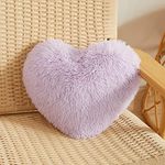 MEGO Fluffy Heart Pillow, Faux Fur Decorative Throw Pillow, Plush Shaggy Heart Shaped Pillow w Insert&Cover, Cute Furry Throw Pillows for Kid Girls Women Valentine's Day Gift Lavender Light Purple