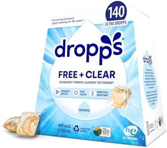 Dropps Free + Clear Biobased Power Laundry Detergent Pods, Unscented (140 Count) - HE Compatible Laundry Pods for Fresh Clothes - Laundry Soap Supplies & Recyclable Paperboard Packaging