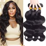 Feibin 8A Brazilian Virgin Body Wave Human Hair Bundles 3 Bundles Human Hair Weave Unprocessed Natural Color black Human Hair extensions 100% Human Hair Extensions for Women (22 24 26 Inches)