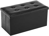 Youdesure Folding Storage Ottoman Bench, Faux Leather Footrest Couch for Living Room, 30 inch Storage Bench with Padded Seat for Bedroom Hallway, Holds up to 350lbs, Black