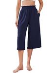 Famulily Summer Capri Pants High Waisted 3/4 Length Wide Leg Trousers for Women UK Size 8 Blue S