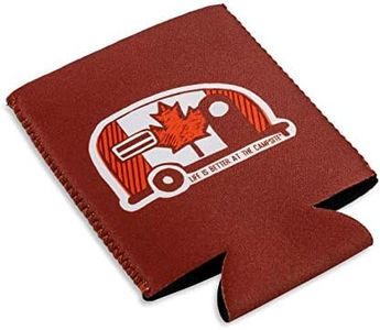 Camco Life is Better at The Campsite Cozie Can Cooler | Features Unique Canadian Flag Mini Camper/RV Themed Design & Soft Neoprene Material | Fits 12oz Cans (53373)