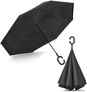 G4Free 62 Inch Large Reverse Umbrella with C-Shaped Handle, Windproof Upside Down Inverted Close Rain Umbrella for Women and Men (Black)