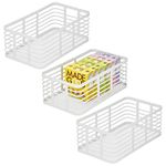 mDesign Metal Wire Food Bin Basket Organizer for Storage in Kitchen, Pantry Shelf, Cabinet, and Countertop, Bin for Fruits, Vegetables, and Snack Organization, Carson Collection, 3 Pack, Matte White