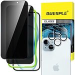 QUESPLE Privacy Screen Protector for iPhone 15 Plus 6.7-Inch with Camera Lens Protector, Anti-Spy Tempered Glass Film with Easy Installation Tool, Case Friendly, 2+2 Pack