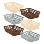 RATAN PLASTICWARE Diana Tray for Storage (Medium)-Pack of 6 ( Brown&Grey&Beige) | Desk Basket/Organizer for Staitionary, Jwellery, Tool, Cabinet organizer for Bedroom/Washroom/Kitchen/Office