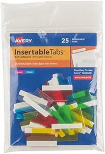 Avery 16219 Insertable Index Tabs with Printable Inserts, 1, Assorted Tab (Pack of 25), Assorted: Blue, Clear, Green, Red, Yellow