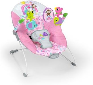 Bright Starts Pink Paradise Portable Baby Bouncer with Vibrating Infant Seat and -Toy Bar, Max Weight 20 lbs., Age 0-6 Months