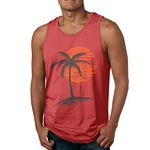 Waldeal Mens Palm Tree Sunset Sleeveless Beach Tank Tops Cool Fitness Shirt Red Size 2XL