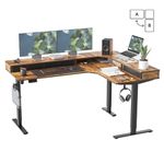 FEZIBO Single Motor 160 * 120 cm L Shaped Standing Desk with 3 Drawers, Electric Standing Gaming Desk Adjustable Height, Corner Stand up Desk with Splice Board, Black Frame/Rustic Brown Top
