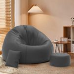 Pi Bean Bags with Beans Filled XXXXXL Bean Bag Pi Originals - Sofa Bean Bag with Cushion and Footrest - Official : BeanElysium Range - Comfort Level : Basic - (Matching Cushion Round : Dark-Grey)