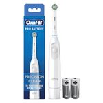 Oral Pro Battery Precision Clean Electric Power Toothbrush - White with Brush Head and 2 Batteries- Removes More Plaque