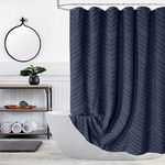 TURKIO Navy Blue Fabric Shower Curtain Boho Tufted Chevron Striped Textured Cloth Curtains for Bathroom Farmhouse Shabby Chic Waterproof Set with Hook, Wrinkle Free, 72x72 2023100992