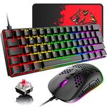 60% Wired Mechanical Gaming Keyboard and Mouse Combo, Ultra-Compact Mini 62 Keys Type C Chroma 20 Rainbow Backlit Effects,RGB Backlit 6400 DPI Lightweight Gaming Mouse with Honeycomb Shell for PC/Mac (black/red switch)