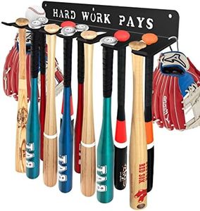 Baseball Softball Bat-Caddy Rack Hanger Organizer Equipment for Storage Hanging Bat Rack Baseball Wall Mount Fence Holds 14 Bats Metal Sports Hook Classic Carabiners Included Hard Work Pays