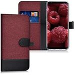 kwmobile Wallet Case Compatible with Samsung Galaxy S8 - Case Fabric and Faux Leather Phone Flip Cover - Dark Red/Black