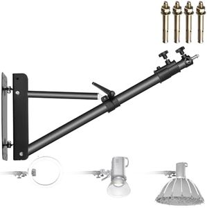 Neewer Wall Mounting Boom Arm with Triangle Base for Photography Studio Video Strobe Light Monolight Softbox Umbrella Reflector, 180 Degree Rotation, Max Length 66.5 inches/169centimeters (Black)