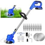 Electric Weed Cutter for Garden Lawn Trimming, 2 in 1 Garden Trimmer/Edger, Power Lawn Mower, Battery Powered, with Metal Blades, Battery and Charger