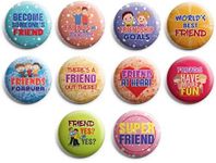 Creanoso Friends are Forever Pinback Buttons (1-Set X 10 Buttons) - Stocking Stuffers Premium Quality Gift Ideas for Children, Teens, & Adults - Corporate Giveaways & Party Favors, (10-Pack)