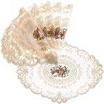 Mezchi 6 Pack Retro French Style Lace Placemats, Embroidered Crochet Lace Placemats, Victorian Decor Cup Mat for Coquette Room Decor, Vintage Room Decor, French Country Decor, 12''x16'', Beige, Oval