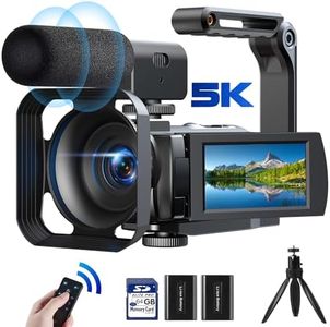 FIREFOTO 5k Video Camera 56MP Camcorder 16x Digital Zoom Vlogging Camera WiFi 3” 270° Rotation Touchscreen Recorders for YouTube with 2 Batteries,64G SD Card,Remote Control, Microphone, Lens Hood