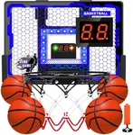 BADGOAL Indoor Basketball Hoop Toy for Kids - Mini Basketball Hoops with Scoreboard&4 Balls, Anti-Impact Backboard&Music Lights, Indoor Outdoor Basketball Sports Toys for Kids 4-8 8-12