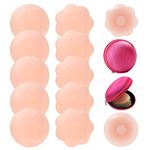 RIFNY Silicone Nipple Covers, Nipple Covers for Women Reusable Adhesive Invisible, 6 Pairs Nippleless Pasties with Travel Case (3 Round+3 Flower) Beige