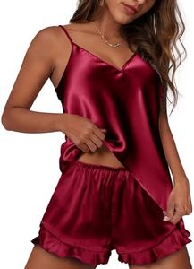 Ekouaer Pijama Mujer Verano Conjunto de Pijama de Satén Sexy Conjunto de Pijama Señoras Elegante Pijama,Flor Rosa,M