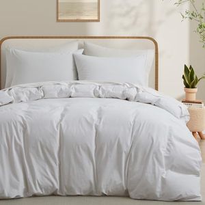 LOVQUE White Duvet Cover Full Size, 100% Washed Cotton Linen Like Bedding Set with Zipper Closure (No Comforter), 80x90 Inches