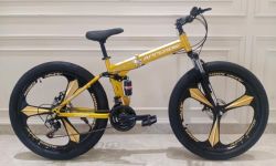 Arrgrow Folding Mountain Bike, 26-inch, Gold and Yellow, 21-Speed Gears, Magnesium Alloy Wheels