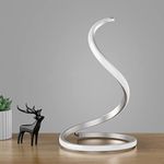 NUÜR Spiral Modern Table Lamp(Silver), Stepless Dimmable 3 Color Temperature Curved Art Decorative Nightstand Lamp for Bedside Bedroom Living Room Office Home