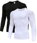 Holure Mens 2 Pack Base Layers Tops, Long Sleeve Gym Running Workout T Shirts for Men Black/White04-M