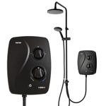 Triton Showers | AS2000SR DuElec | Power Shower | Black | Rainfall Shower Head | Black Thermostatic Shower | Power Shower Head | Quiet Pump | Dual Shower Heads