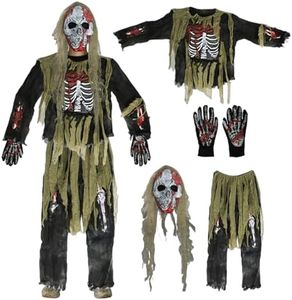 Forfamy Disfraz Zombie Niño, Disfraz Halloween Niño, Disfraz de Zombie Esqueleto Aterrador para Niños, Disfraz Esqueleto para Niños para Fiestas, Carnaval y Halloween