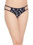 Clovia Women's Cotton Low Waist Printed Bikini Panty with Cage Sides (PN0716A08_Blue_XL)