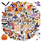 100 Pcs Halloween Stickers，Holographic Shine Waterproof Halloween Party Stickers Pack Funny Pumpkin Ghost Stickers Suitable for Party Decoration Bags Scrapbooking(Halloween)