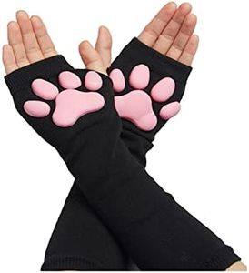 Cute Cat Paw Mittens Gloves, Kawaii Cat Cosplay Kawaii Soft 3D Toes Beans Fingerless Cat Claw Paws Pad Sleeve, Black-long, One Size