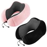 urnexttour Neck Pillow Airplane-2 Pack Memory Foam Travel Pillow, Soft & Support Travel Neck Pillow for Travelling, Sleeping Rest, Car, Train and Home Use (Black&Pink)