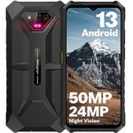 Unlocked Rugged Phones, Ulefone Armor X13 (12+64GB), 50MP Rear Camera, 24MP Night Vision Camera, Android 13 OS Rugged Smartphone, 6.52” Screen, 6320mAh, NFC, GPS, Dual 4G Mobile Phone- Black